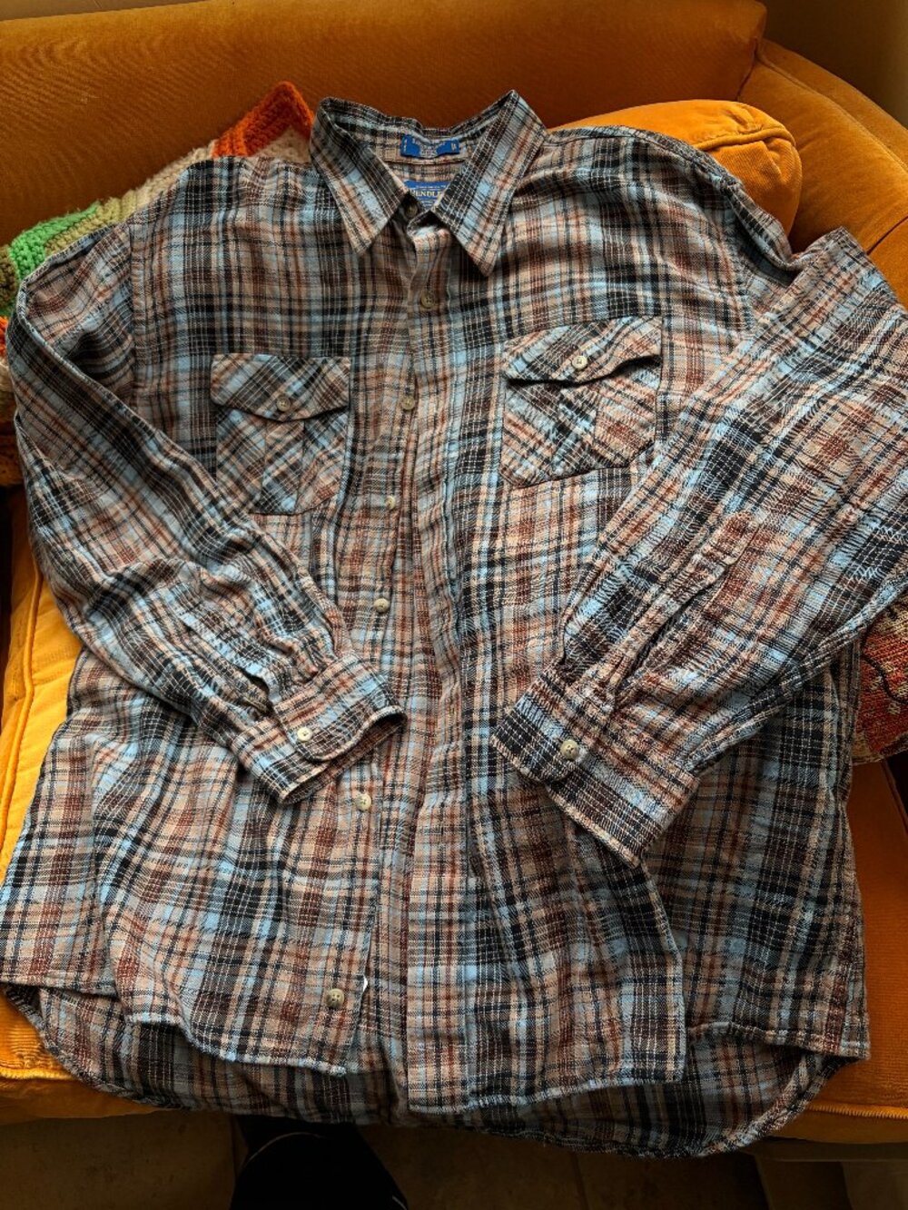 Pendleton Men’s Blue Plaid Buttondown Shirt Kingston Outdoor Fitted Classic